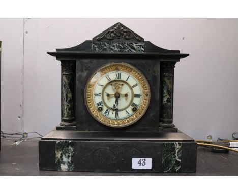 Ansonia Belgian Slate and Italian Marble mantel clock with open escapement and Roman Numeral Dial 28cm in Height 