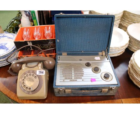 Vintage Green Dial Telephone with St Ives Label and a PYE portable Radio 