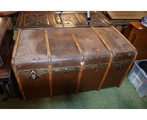 Very Large Steamer trunk with wooden and metal supports and leatherette outer 118cm in Length 