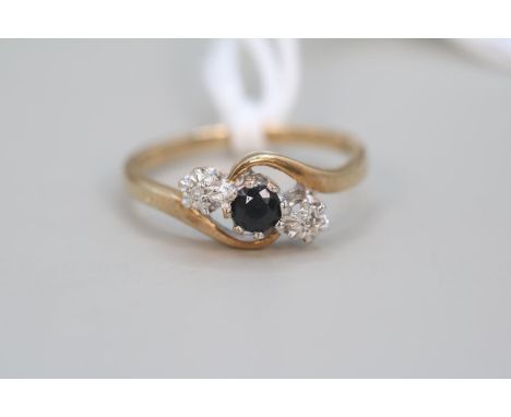 Ladies 9ct Gold Sapphire &amp; Diamond set crossover ring Size P 