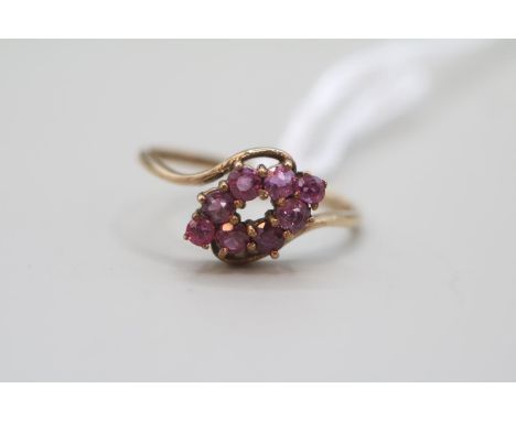 9ct Gold Ruby set Halo ring Birmingham 1984 Size M 