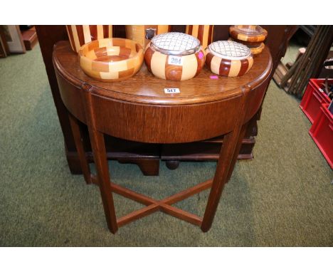 Oak Art Deco Half Moon hall table with single drawer and straight supports 