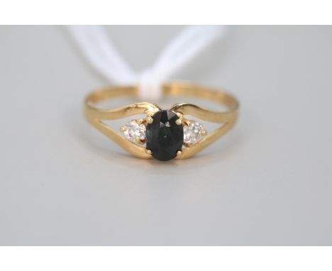 Ladies 18ct Gold Sapphire &amp; CZ Set ring Size Q 