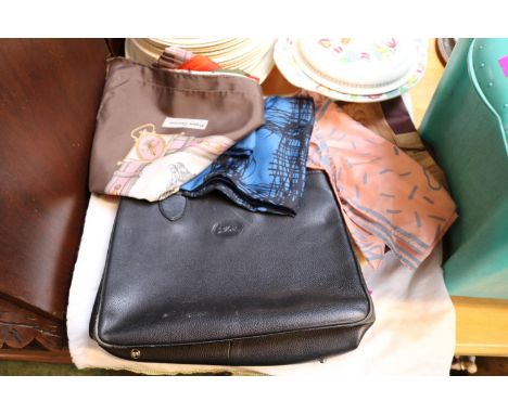 Vintage Longchamp Handbag and assorted Scarf to include Christian Dior, Franco Laurenti etc 