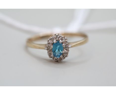 Ladies 9ct Gold Topaz and Diamond Cluster ring Size M 