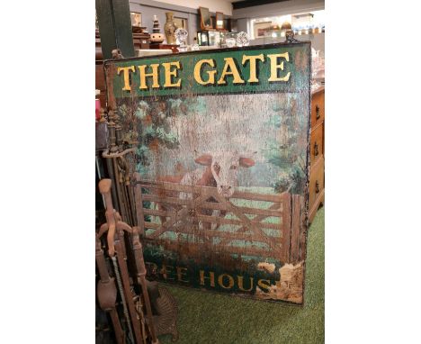 The Gate Free House Pub Sign wooden painted in metal frame 81 x 98cm 