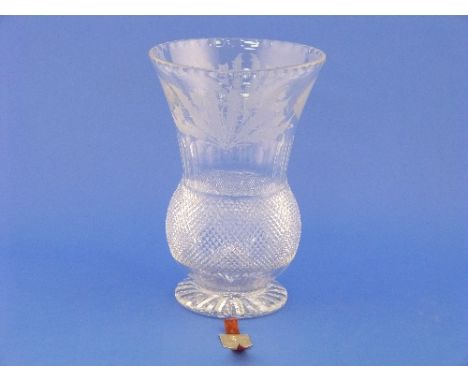 Edinburgh Crystal Thistle Design;  a large vase boxed, together with another smaller, a night light and a bell (4)