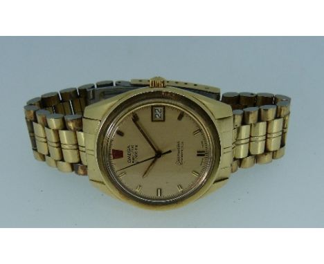 Omega Seamaster Chronometer Electronic f300Hz gold-plated and stainless steel gentleman's Wristwatch, champagne dial with bat