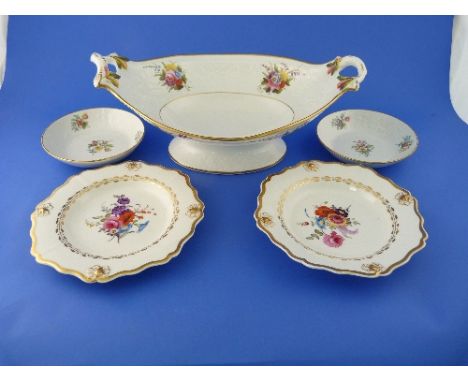 A Spode porcelain two-handled comport, early 19thC, pattern no.1943, of oval form, embossed in relief and painted in colours 