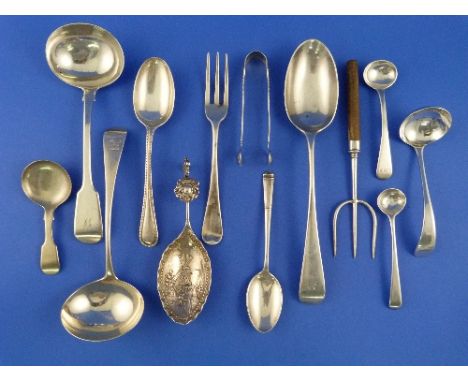 A mixed quantity of silver Flatware, including a George III sauce ladle, by Mary & Elizabeth Sumner, hallmarked London, 1809,