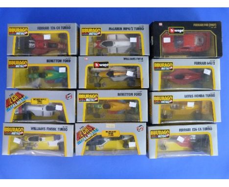 Burago 1/24 scale die-cast model Racing Cars; 1980's, twelve boxed Formula 1 models (12)