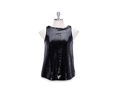 AN EMPORIO ARMANI SEQUIN CAMISOLE
Sleeveless sequin top, button fastening on back, fabric tag has been removed.
EMPORIO ARMAN