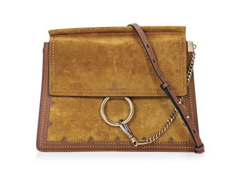 A CHLOÉ FAYE HANDBAG
Limited edition, mustard suede and leather, accordion style bag with studs lining the front edge of the 