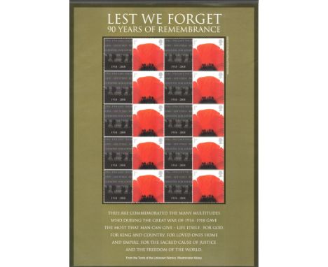  2008 Lest We Forget sheet with 10 1st class poppy stamps and labels unmntd                                       R£10