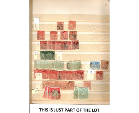 Antigua 1872-1977  Collection on large stock leaves , QV low vals  used dups to 6d ,various printings and shades,KG5 War Tax 