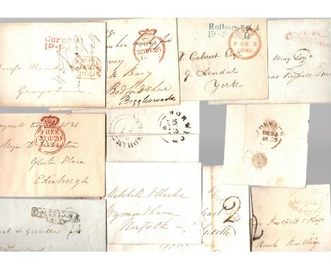  GB pre stamp cvrs/entires x 11, various handstamps                                                                          