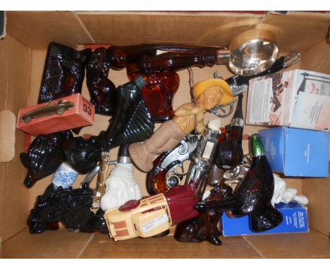    box 1950s era scent bottles, eau de toilet, after shave bottle etc.. various shapes and sizes, glass and china incl Avon c