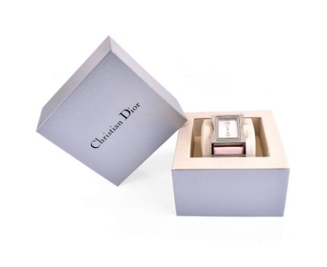 Lady's Vintage Christian Dior Stainless Steel Watch with Diamond Accented Bezel, Grosgrain Strap and Quartz Movement. With bo