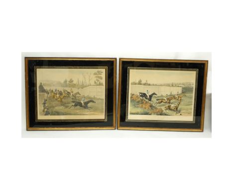 After: Henry Alken, British  (1810 - 1894) Steeple Chase Illustration: "The Last Fence" and "The First Hurdle" Color Engravin