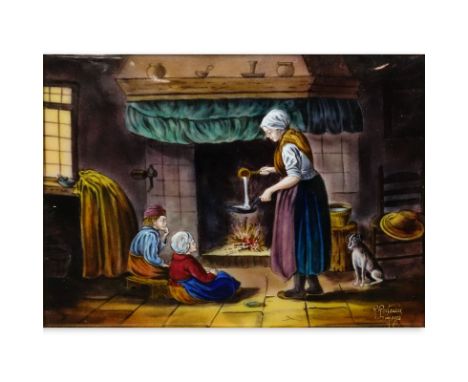 Limoges Enamel Painting On Copper Signed R. Restoueix. Signed lower right, label en verso. Good condition. Measures 9" x 11-1