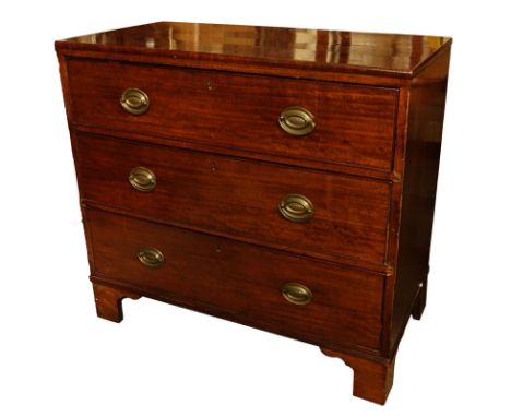 Antique Georgian Mahogany Chest of Drawers. Three large fitted drawers, raised on shaped bracket feet. Scratches along the ed