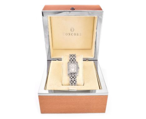 Lady's Vintage Concord Sportivo Stainless Steel Bracelet Watch with Diamond Bezel, Mother of Pearl Dial and Quartz Movement. 