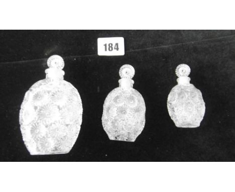 THREE FRENCH SCENT BOTTLES MARKED R. LALIQUE