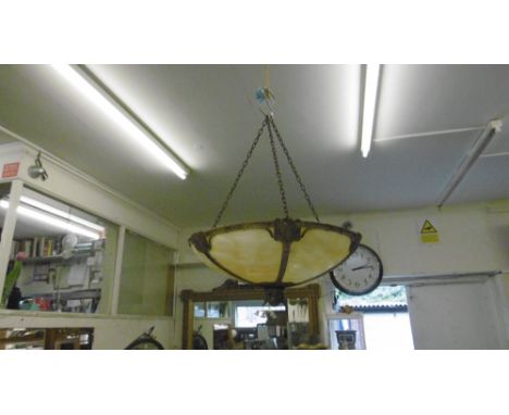 ART NOUVEAU ORMULU AND SLAG GLASS LIGHT FITTING