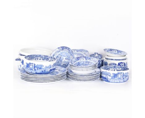Spode Italian pattern part dinner service, including six dinner plates, five side plates, two covered tureens of graduating s