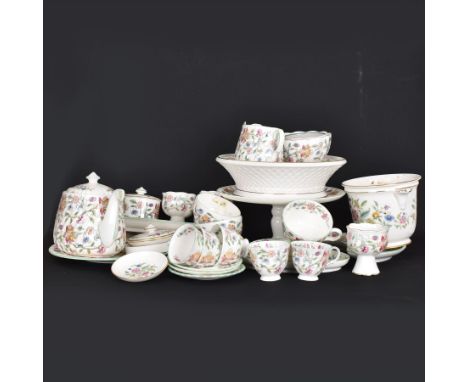 Minton Haddon Hall part tea and service, including teapot, milk jug, covered sucrier, cake stand, jardinier etc  