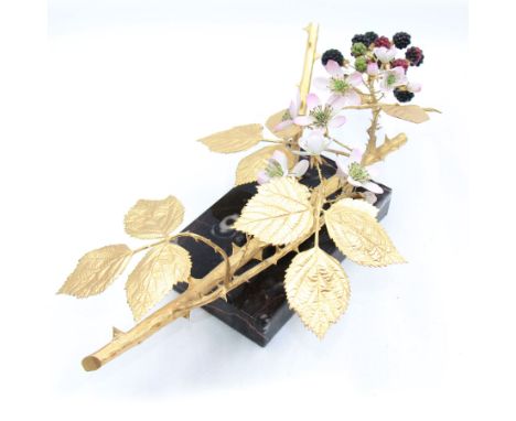 Ruth van Ruyckevelt for St Denis (ex-Royal Worcester) bone china and gilt bronze sculpture of blackberries, upon marble plint