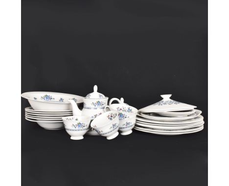 Royal Doulton Plymouth pattern, part tea and dinner service, including teapot, milk jug, covered sucrier, six dinner plates 