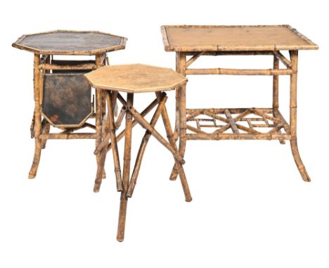 An early 20th c Japanese bamboo and lacquer octagonal tea table,&nbsp; with four folding leaves, the top and leaves decorated