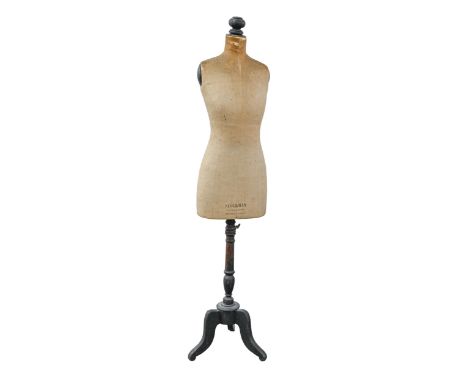 A Stockman cloth covered and ebonised tailor's mannequin, early 20th c, on tripod, 158cm h  In well used but unrestored condi