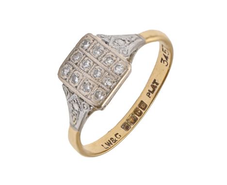 A diamond ring, of geometric design, 18ct gold hoop, Birmingham 1963, 3.4g, size N  Light wear consistent with age