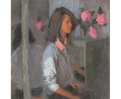 Mary Beresford Williams (1931 - ) - Portrait of a Young Lady, three-quarter length, in profile, monogrammed in pencil, furthe