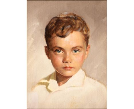Gene Anthony, 20th c - Portrait of an American Boy, head-and-shoulders length, inscribed to verso, oil, 29 x 21.5cm  Good con