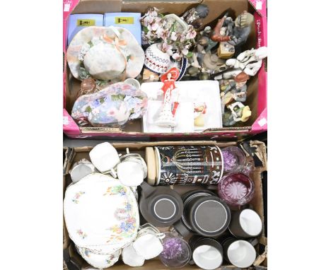 A Portmeirion Magic City storage jar, a standard bone china floral tea service and miscellaneous other pottery, china and gla