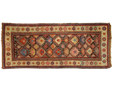 An antique Kazak runner, c1910, 115 x 255cm Fair - good condition