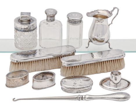 A George V silver cream jug, 10cm h, by Barker Brothers (Silver) Ltd, Birmingham 1931 and miscellaneous other silver articles