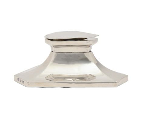 A George V silver inkwell, 12.5cm l, by The Goldsmiths &amp; Silversmiths Co Ltd, London 1934, loaded  Tiny dent and light po