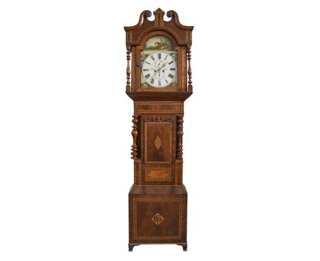A Victorian inlaid mahogany and walnut eight day longcase clock,&nbsp; the painted dial inscribed G Smith Osmaston Road Derby
