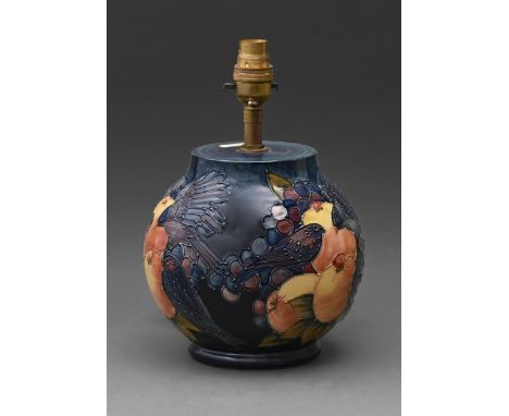 A Moorcroft Blue Finches lamp, 16.5cm h excluding fitment  Undamaged