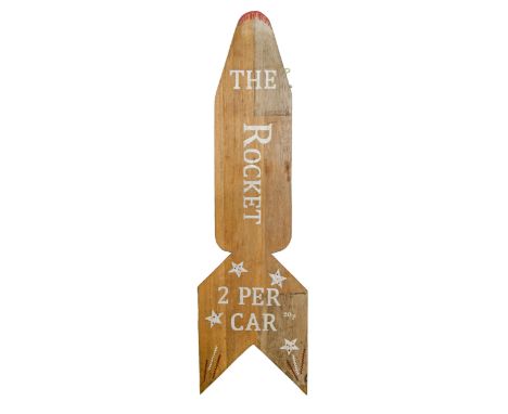A vintage painted wood fairground sign - The Rocket, 178cm h  