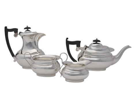 A George V silver tea service, lidded jug 21.5cm h, by Robert Stewart, Chester 1933, 59ozs 12dwts (4)  No engraving, good con
