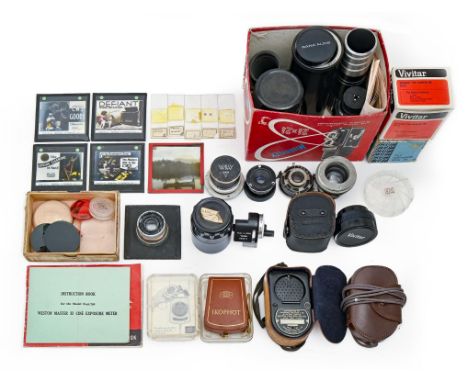 Miscellaneous camera and other lenses and light meters, etc  