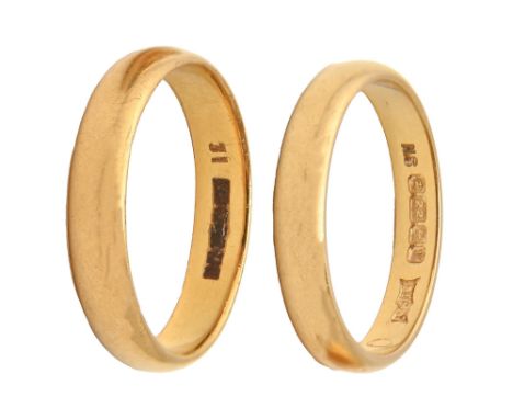 Two 22ct gold wedding rings, 8.7g, size N, P  Light wear scratches