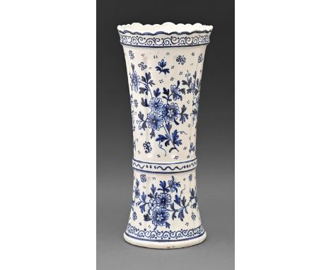 A Dutch Delftware sleeve vase, 20th c, painted with flowers, 35cm h, painted mark  Undamaged