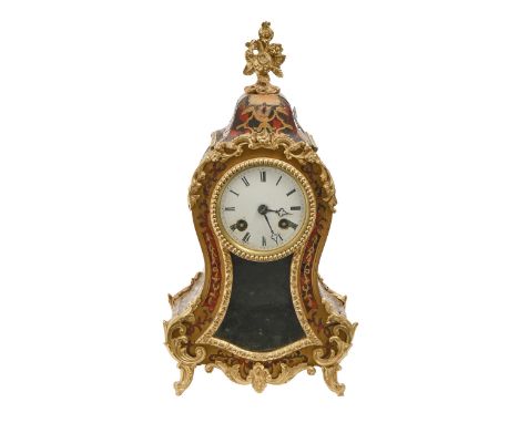 A French gilt lacquered brass mounted Boulle bracket clock, 19th c, in 18th c style with bell striking movement, 34cm h  Loss