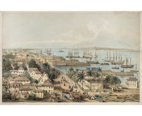 * Georgetown, British Guiana. Parrott (W.), View of Georgetown, circa 1850, hand coloured lithograph after E. Goodall, lackin